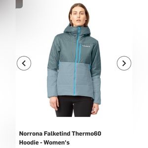 Norrona Falketind Thermo60 Hoodie - Women's small blue North Atlantic/Tourmaline